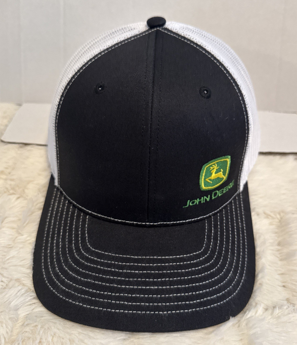 John Deere Hat Mens Snap Back Cap Construction Mesh Black